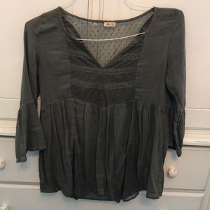 Hollister 3/4 Sleeve Army Green Blouse